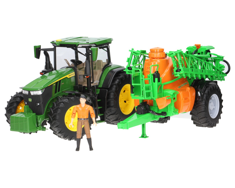 Zestaw Bruder 03150 traktor John Deere + opryskiwacz 02207 + figurka 60007