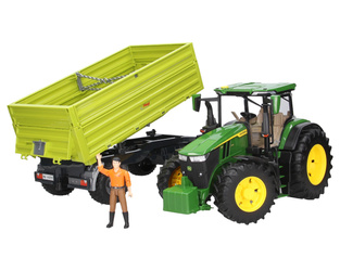 Zestaw Bruder traktor John Deere 03150 + przyczepa 02203 + figurka 60007