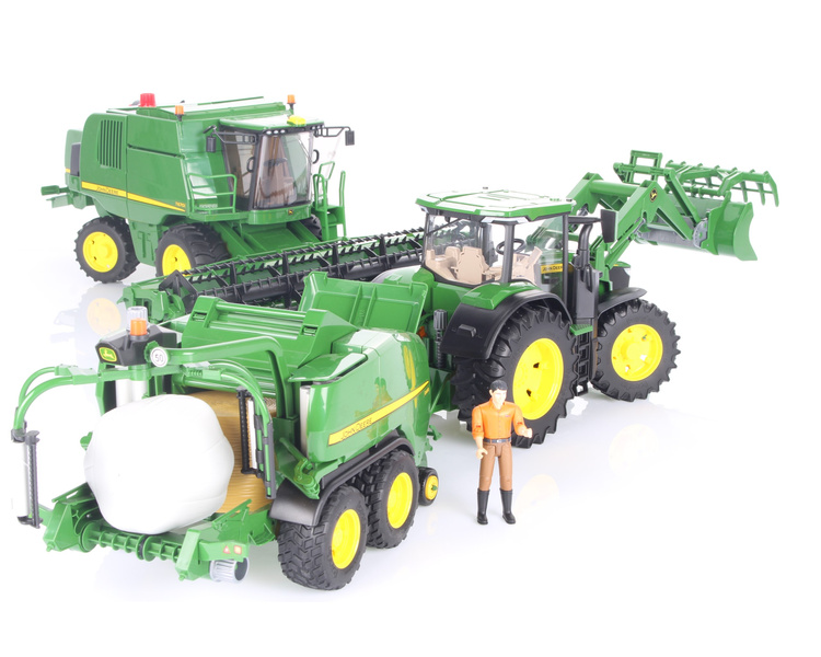 Zestaw Bruder kombajn John Deere 02132 + traktor 03155+Prasa 02032+ figurka 60007
