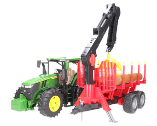 Bruder 03154 traktor John Deere 7R 350 z przyczepą z żurawiem