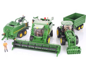 Zestaw Bruder kombajn John Deere 02132 + traktor 03155+Prasa 02032+ figurka 60007