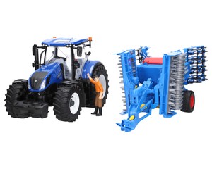 Zestaw Bruder traktor New Holland 03120 + agregat 02026 + Figurka