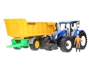 Zestaw Bruder traktor New Holland 03120 + przyczepa z wywrotem Joskin 02212 + figurka