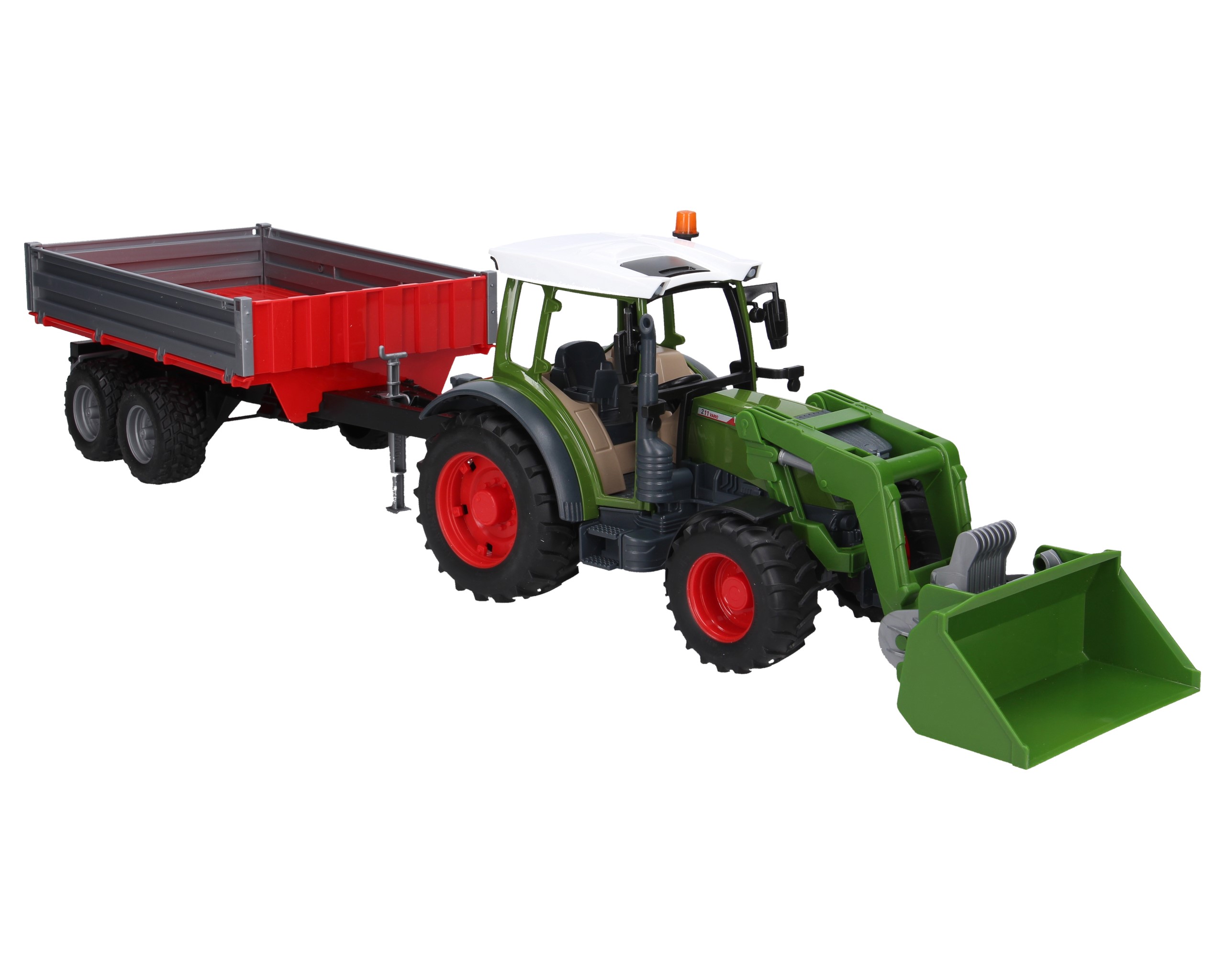 Bruder 02182 traktor Fendt Vario 211 z ładowaczem czołowym i przyczepą