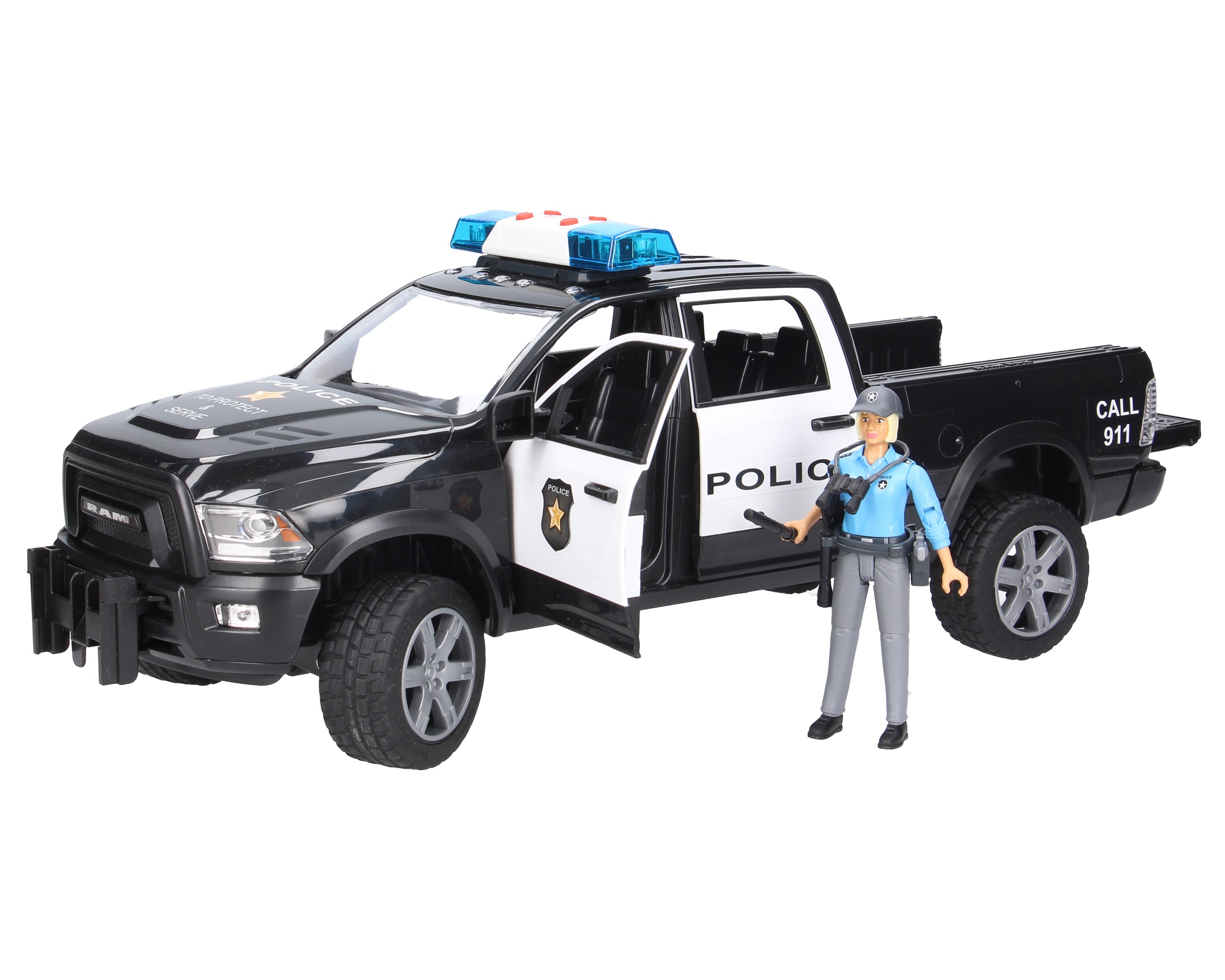 Bruder 02507 Pick-up policja RAM 2500 policyjny z łodzią figurką policjanta oraz nurka