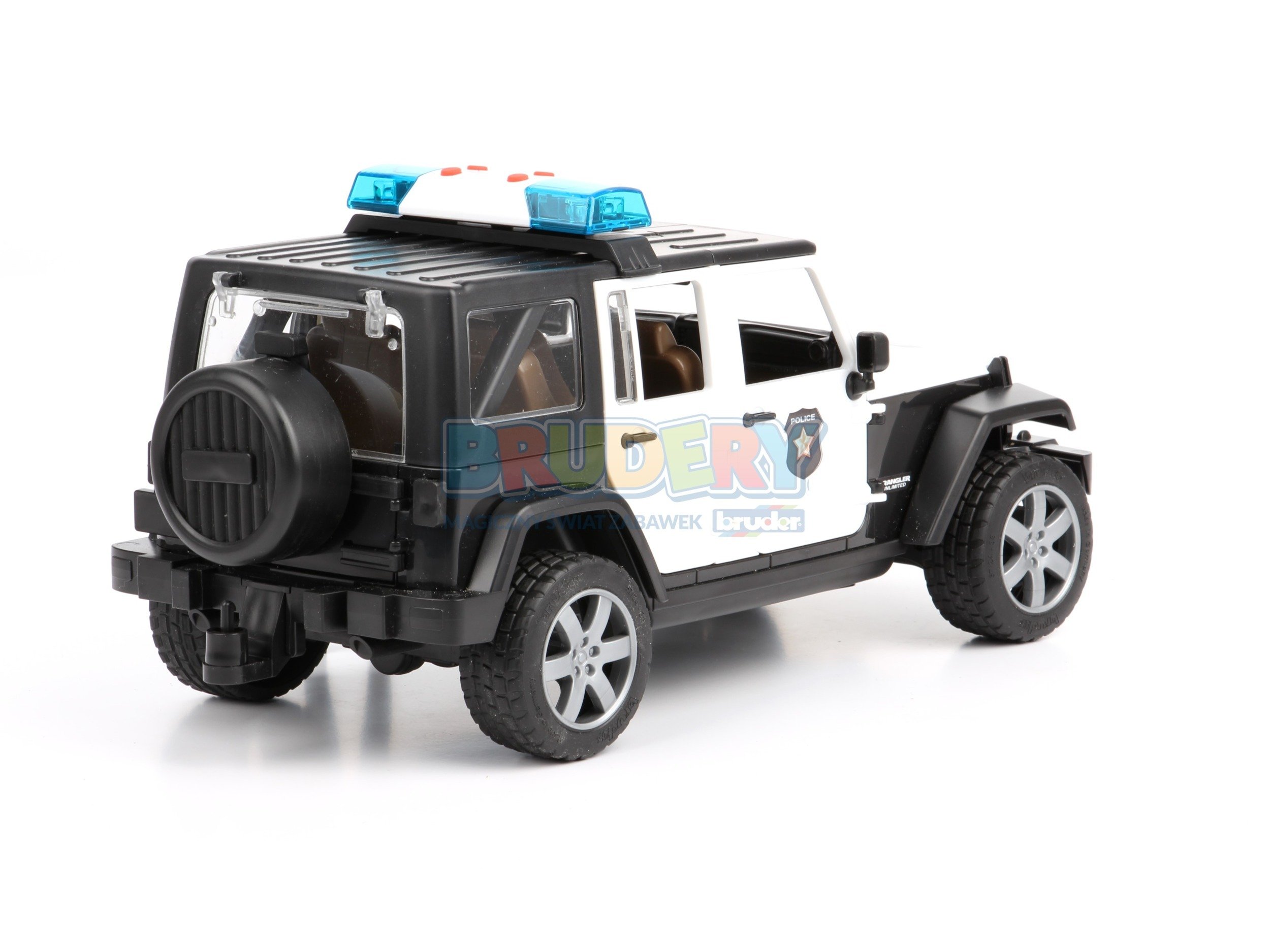 Bruder 02526 Jeep Wrangler Rubicon z figurką policjanta i z modułem świetlno-dźwiękowym