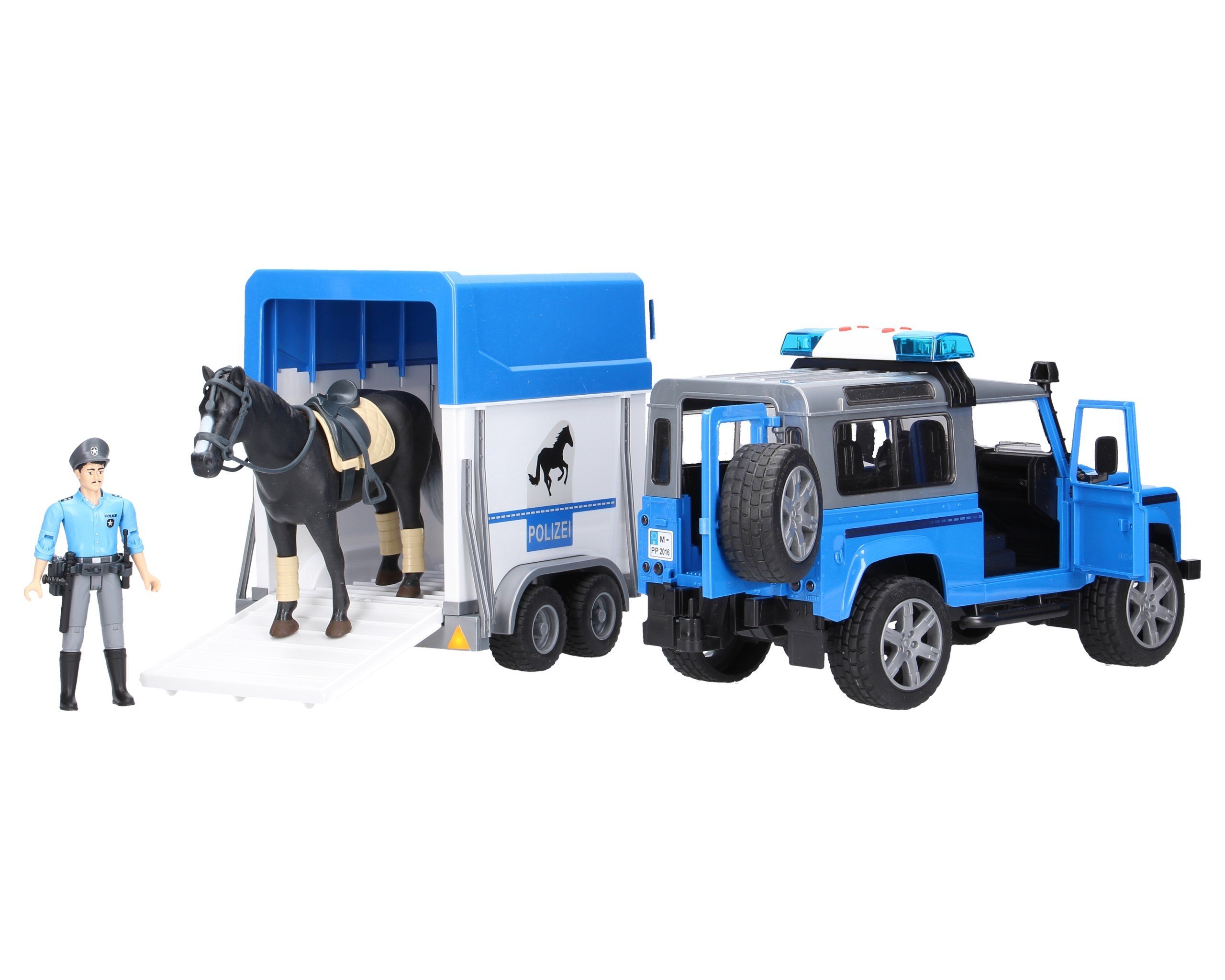 Bruder 02588 Land Rover policyjny z figurką konia i policjanta