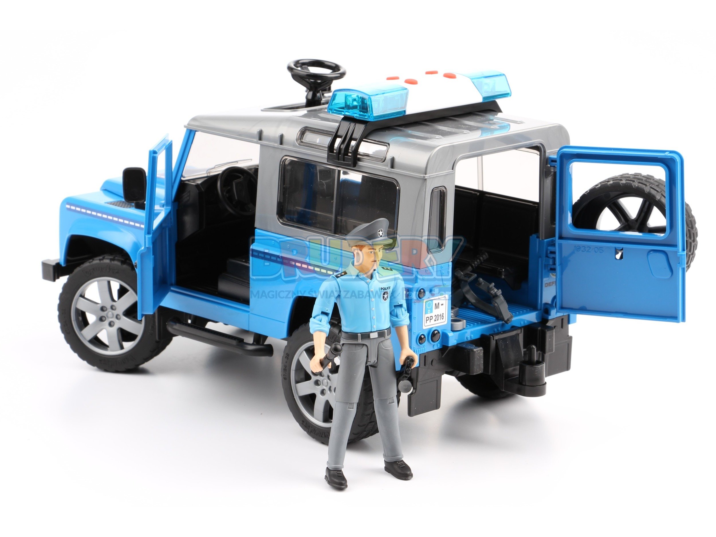 Bruder 02597 Land Rover policyjny z figurką i z modułem świetlno-dźwiękowym