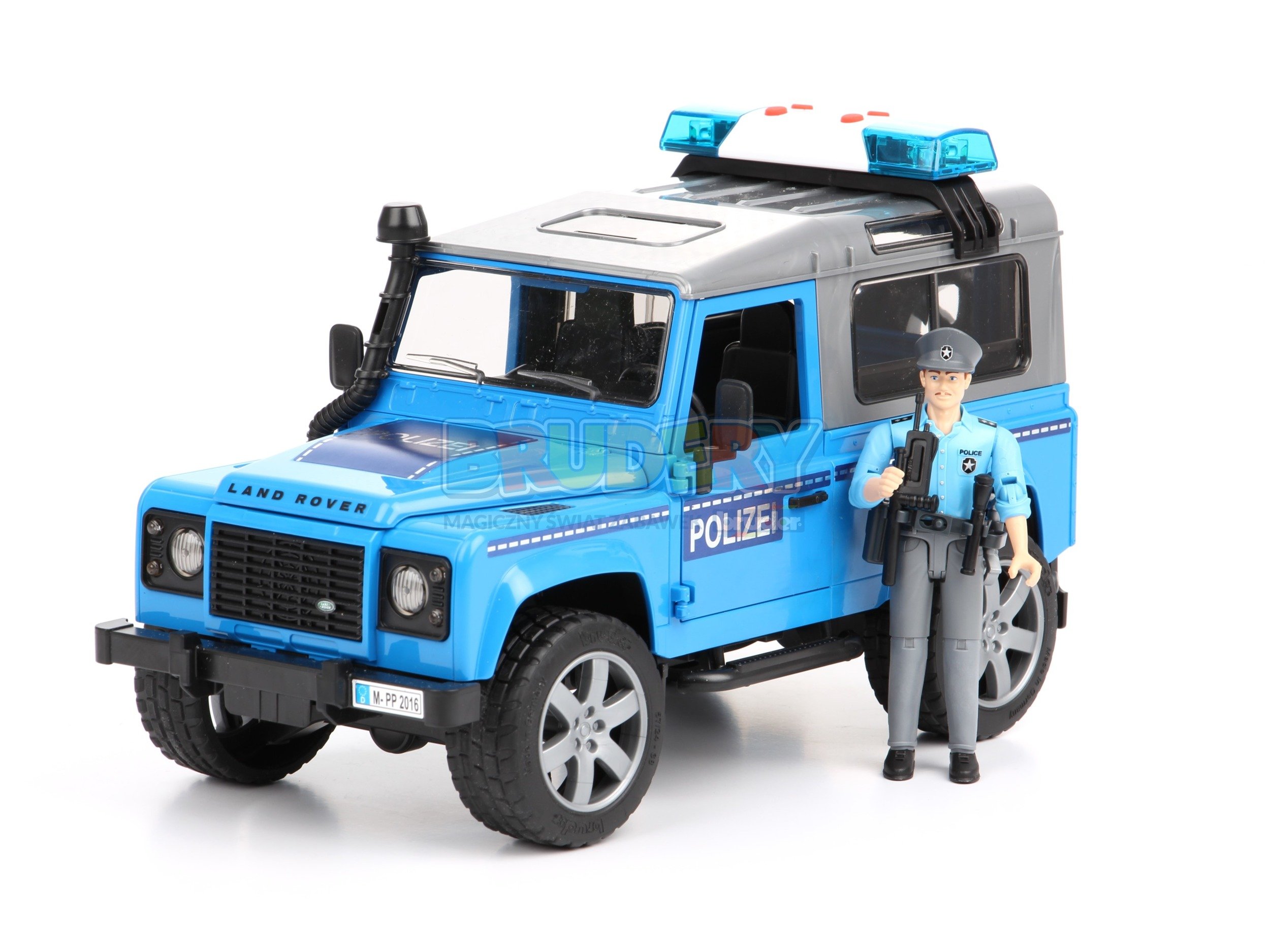 Bruder 02597 Land Rover policyjny z figurką i z modułem świetlno-dźwiękowym
