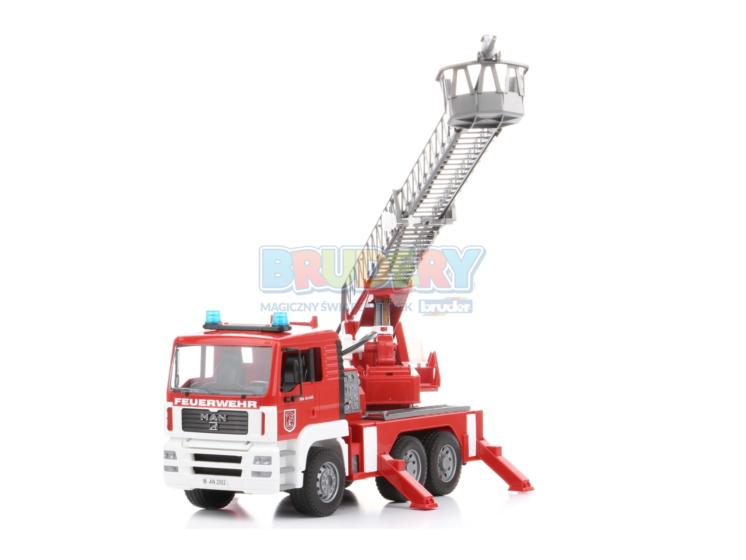 Bruder 02771+60100 wóz strażacki z drabiną i modułem świetlno-dźwiękowym z figurką strażaka