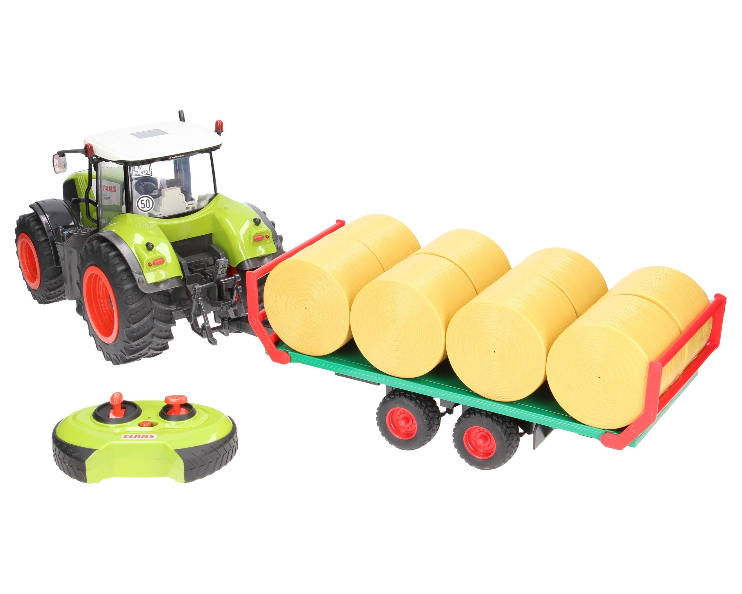 Zestaw traktor Claas zdalnie sterowany z przyczepą do wywozu balotów Bruder  