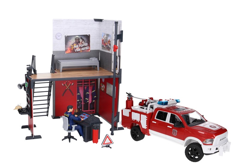 Bruder 02544+62702 Dodge RAM 2500 wóz strażacki remiza strażacka z figurką strażaka i wyposażeniem