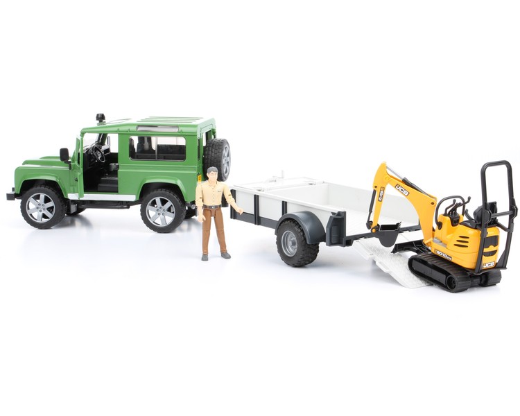 Bruder 02593 Land Rover z przyczepą, minikoparką i figurką