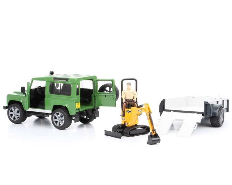 Bruder 02593 Land Rover z przyczepą, minikoparką i figurką