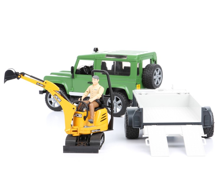 Bruder 02593 Land Rover z przyczepą, minikoparką i figurką