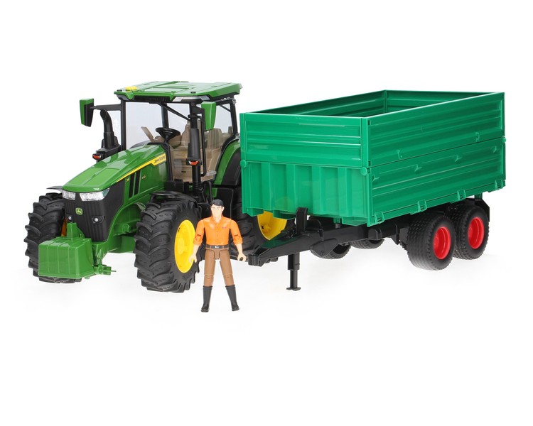 Zestaw Bruder 03150 traktor John Deere + przyczepa 02010 + figurka 60007