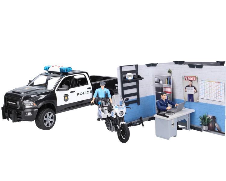 Zestaw Bruder komisariat policji 62732 oraz Bruder 02505 Dodge Ram z figurką policjanta