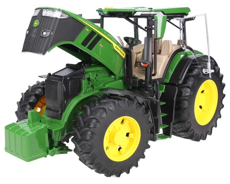 Zestaw Bruder traktor John Deere 03150 + przyczepa do bel z balotami 02220