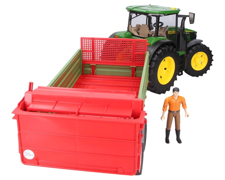 Zestaw Bruder traktor John Deere 03150 + rozrzutnik 02209 + figurka 60007
