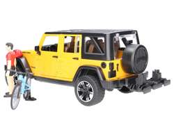 Bruder 02543 Jeep Wrangler Rubicon z figurką kolarza i rowerem górskim