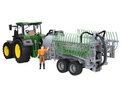 Bruder 03150 traktor John Deere 7R 350 + beczkowóz 02020 Fliegl + figurka rolnika