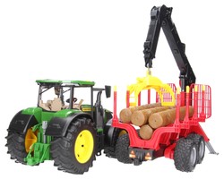 Bruder 03154 traktor John Deere 7R 350 z przyczepą z żurawiem