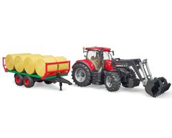 Bruder 03198 traktor Case Optumz przyczepą do wywozu balotów