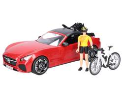 Bruder 03485 Auto Roadster czerwone z figurką kolarki i rowerem