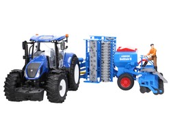 Zestaw Bruder traktor New Holland 03120 + agregat 02026 + Figurka