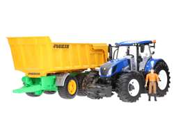 Zestaw Bruder traktor New Holland 03120 + przyczepa z wywrotem Joskin 02212 + figurka