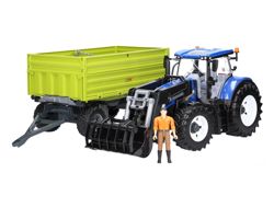 Zestaw Bruder traktor New Holland 03121 + przyczepa z wywrotem oraz figurka mężczyzny 